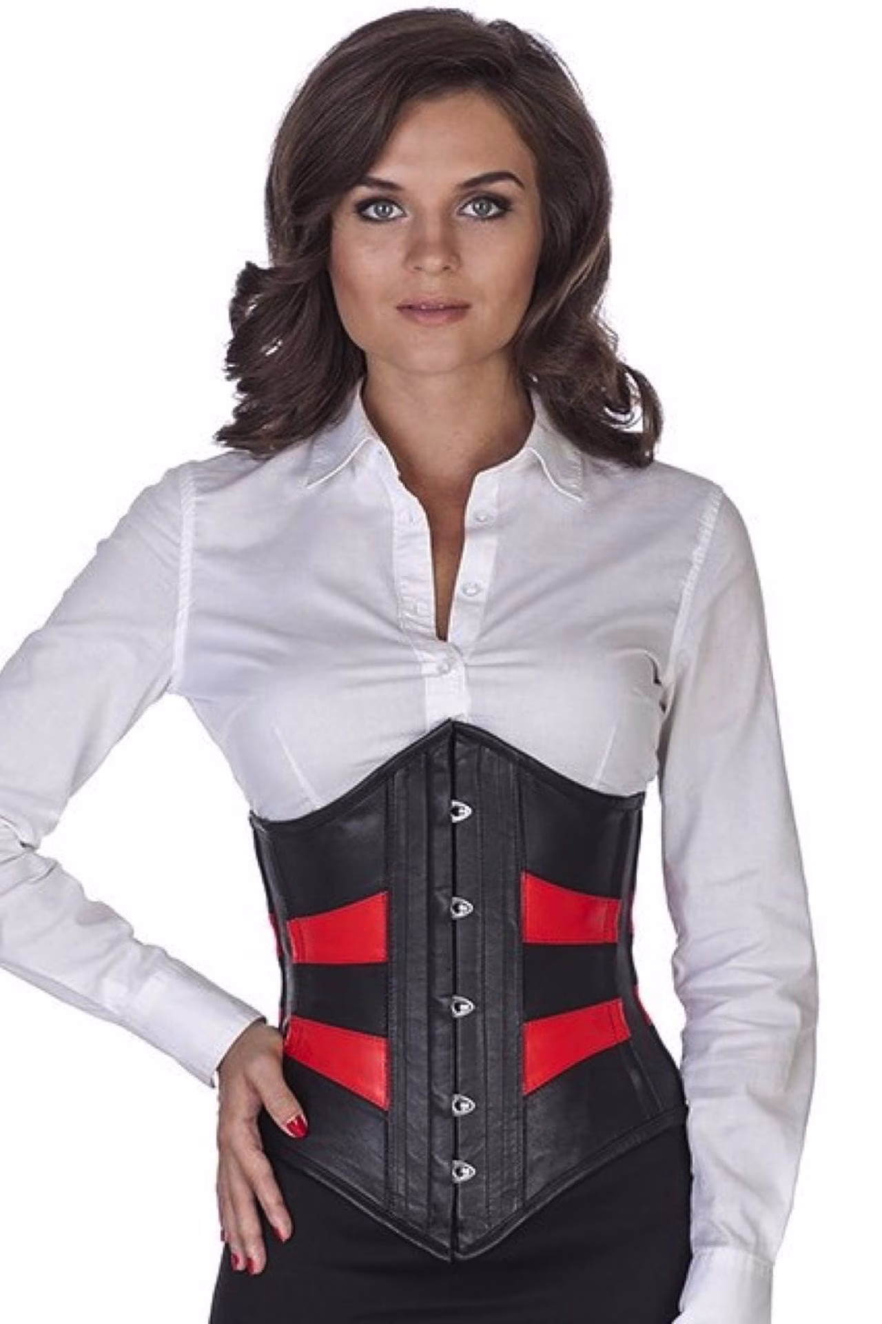 Espartilho Corset vermelho preto couro genuino ld36