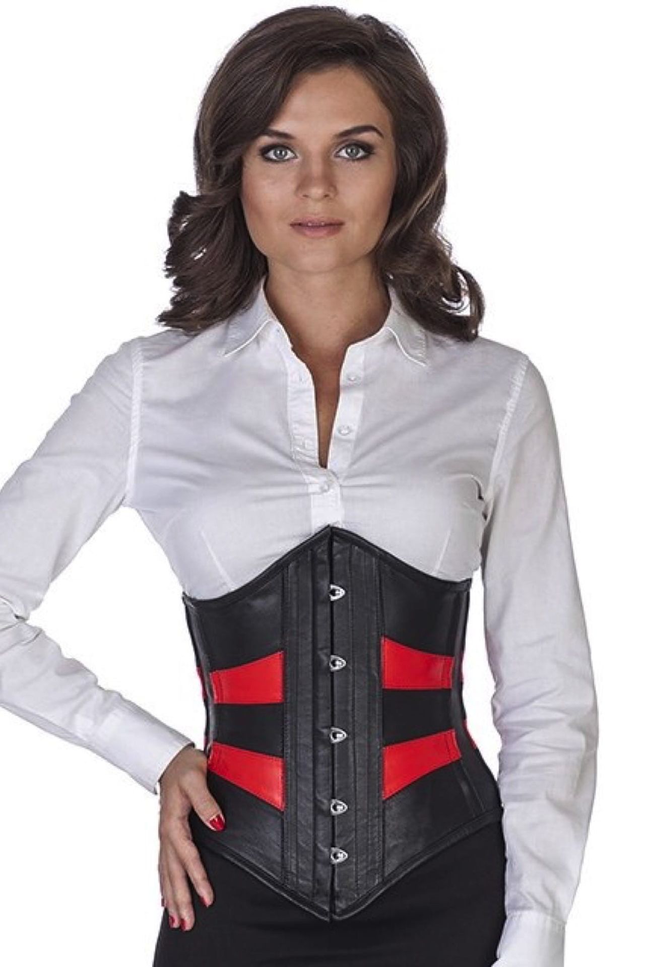 Corsetto in pelle nero rosso sottoseno Corsetto in pelle nero rosso sottoseno