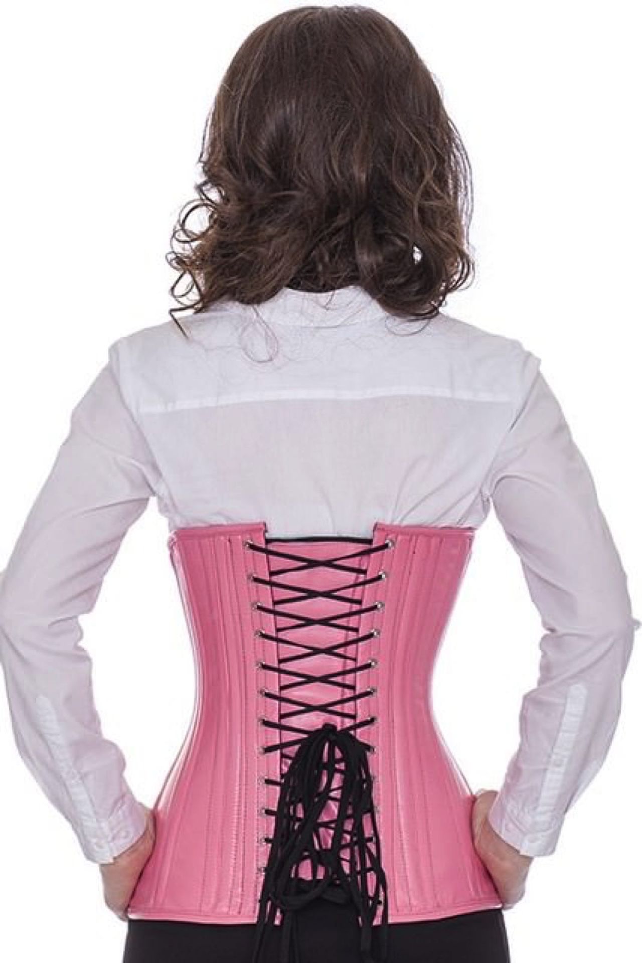 Corset pink leather curved underbust ln22
