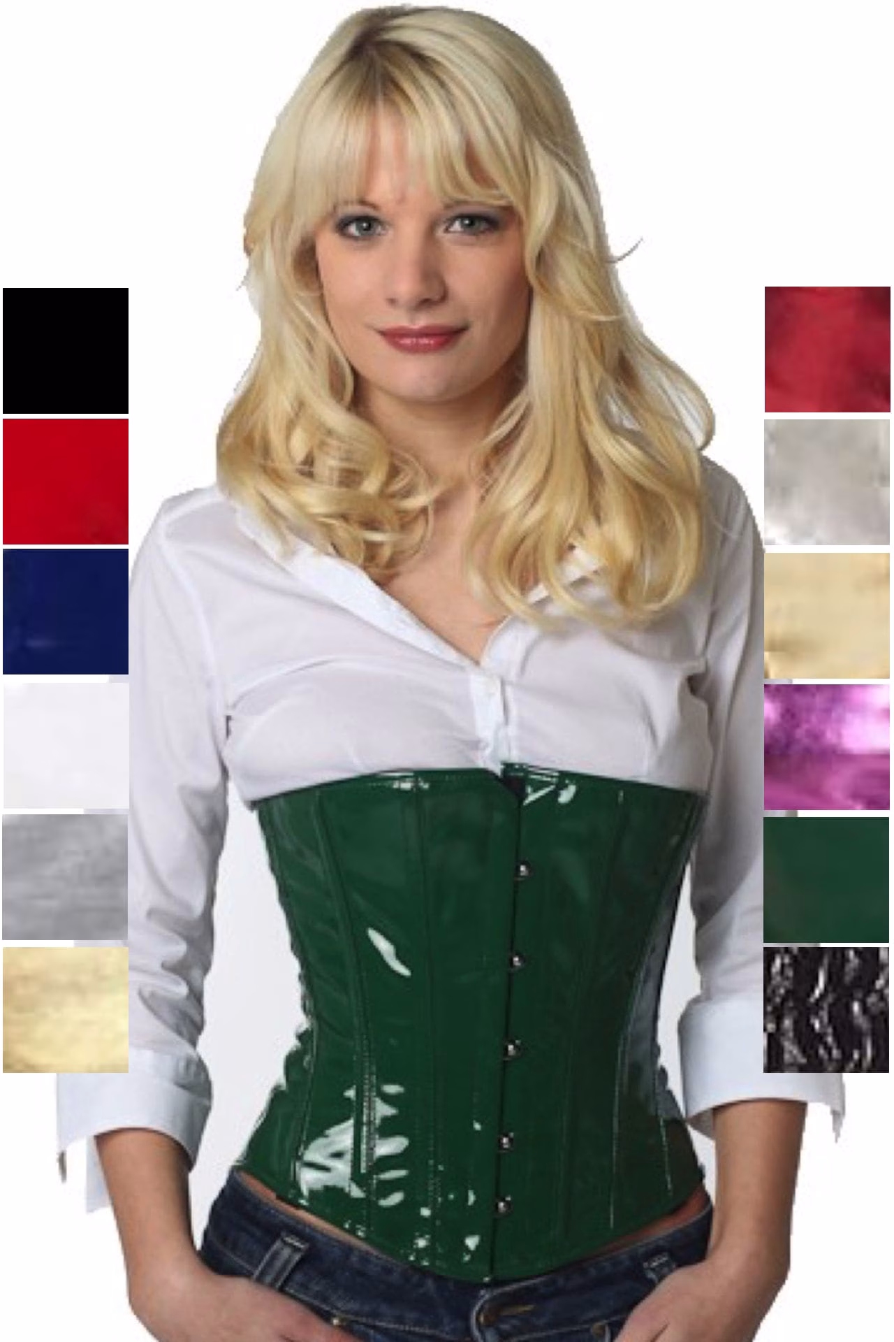 Corsage Korsett Grün Lack Unterbrust pu72