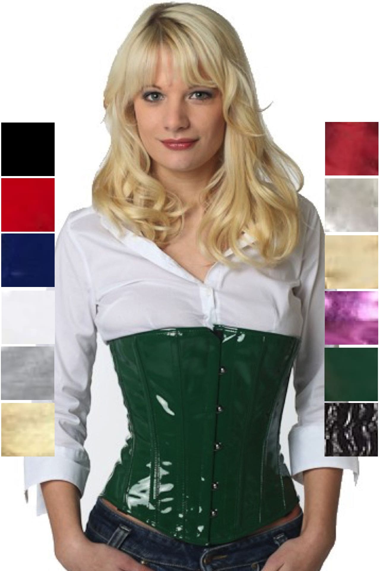 Corsage Korsett Grün Lack Unterbrust pu72