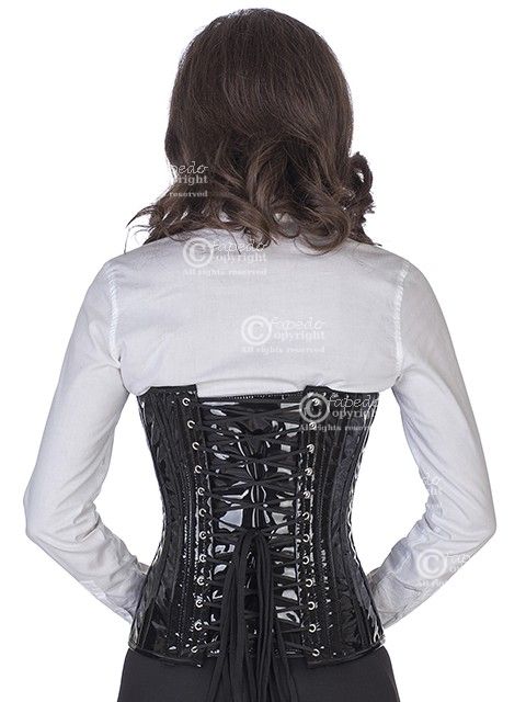 Lak corset zwart onderborst met gespen Korset pc70