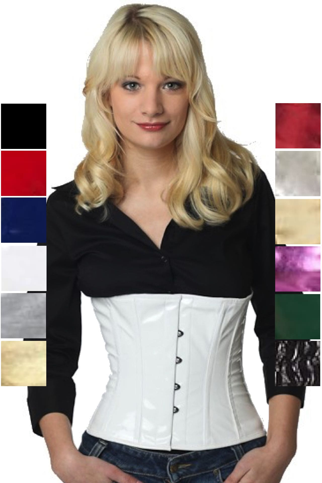 Lackcorsage weiss Lackkorsett Taillen Korsett Lack Corsage pw76