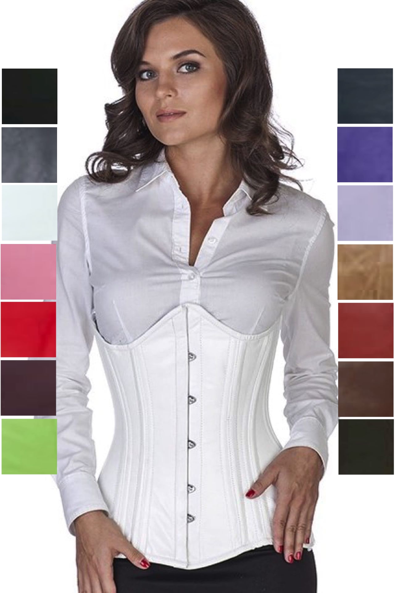 Corset white leather curved underbust ln21