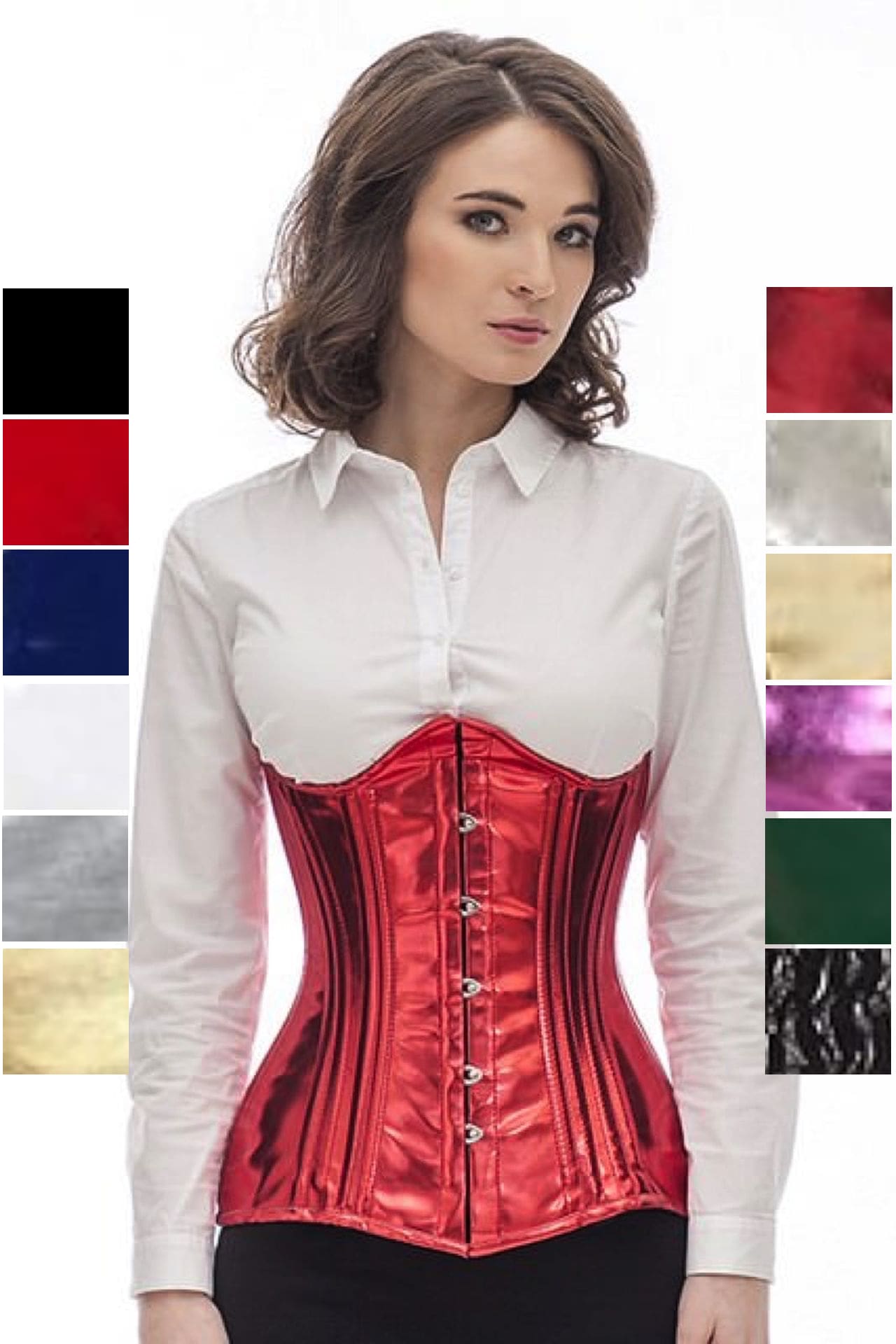 Corse rojo glitter charol bajo pecho ondeado corset pnG1