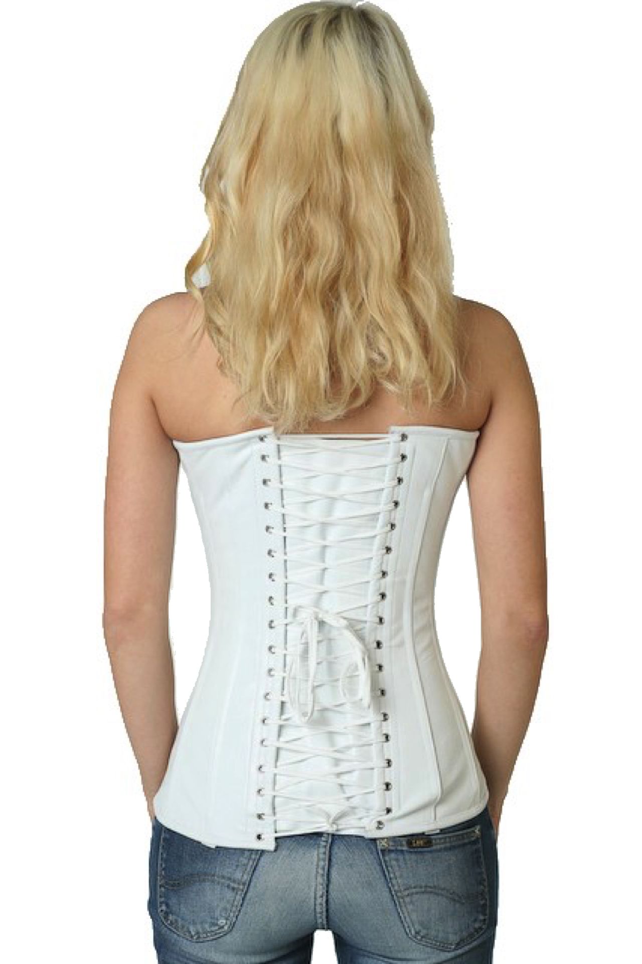 Corset white leather overbust ly21