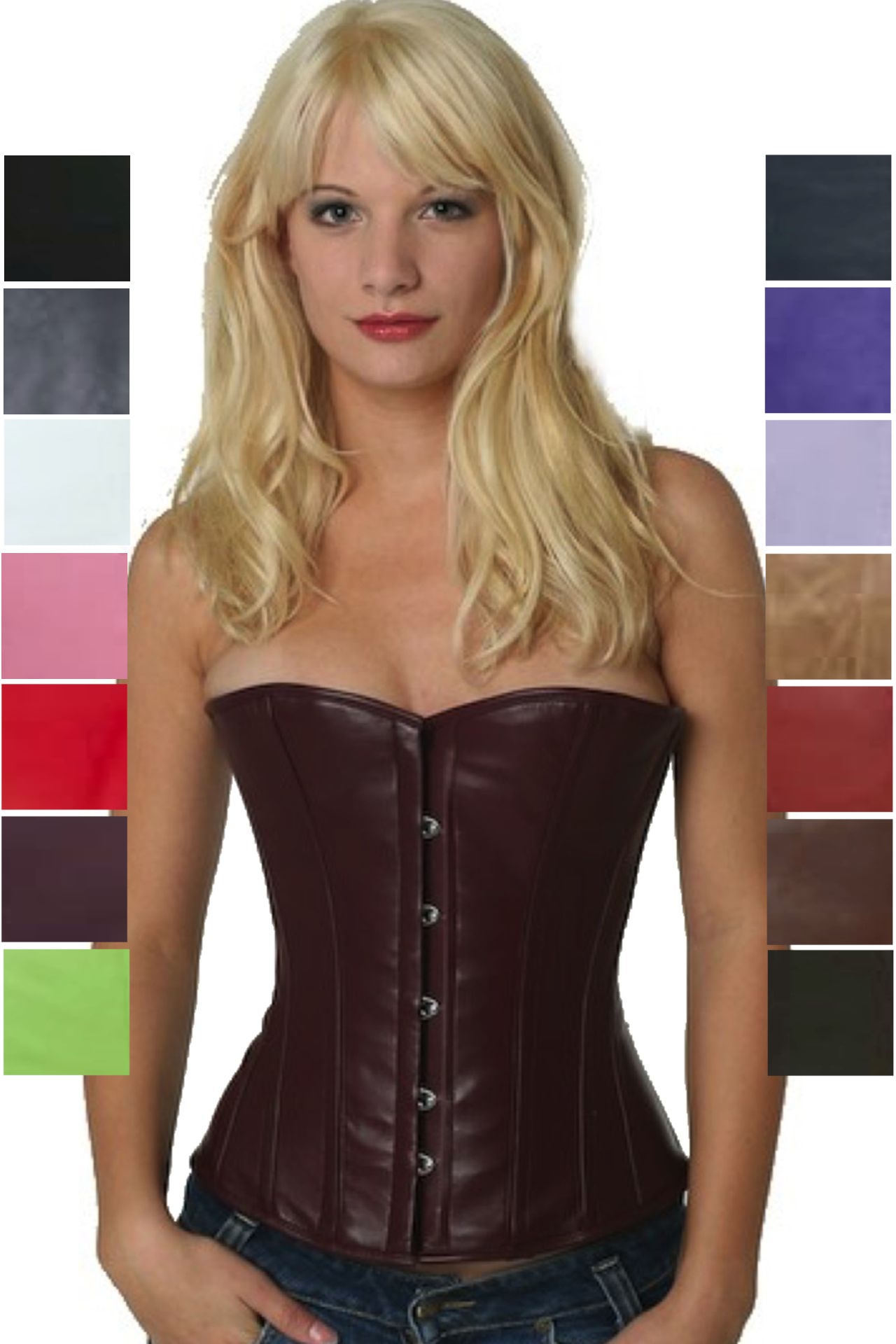 Corset red burgundy leather half bust lh24