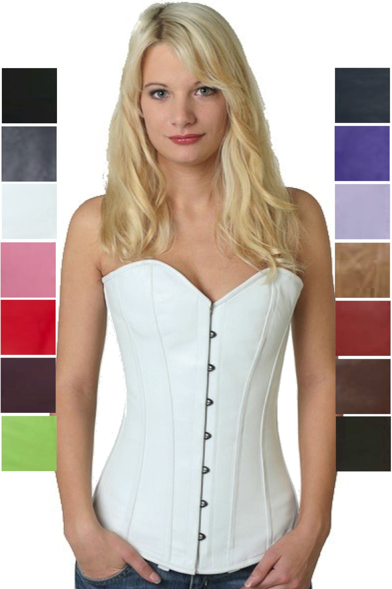 Korsett Corsage Weiss Leder Vollbrust ly21