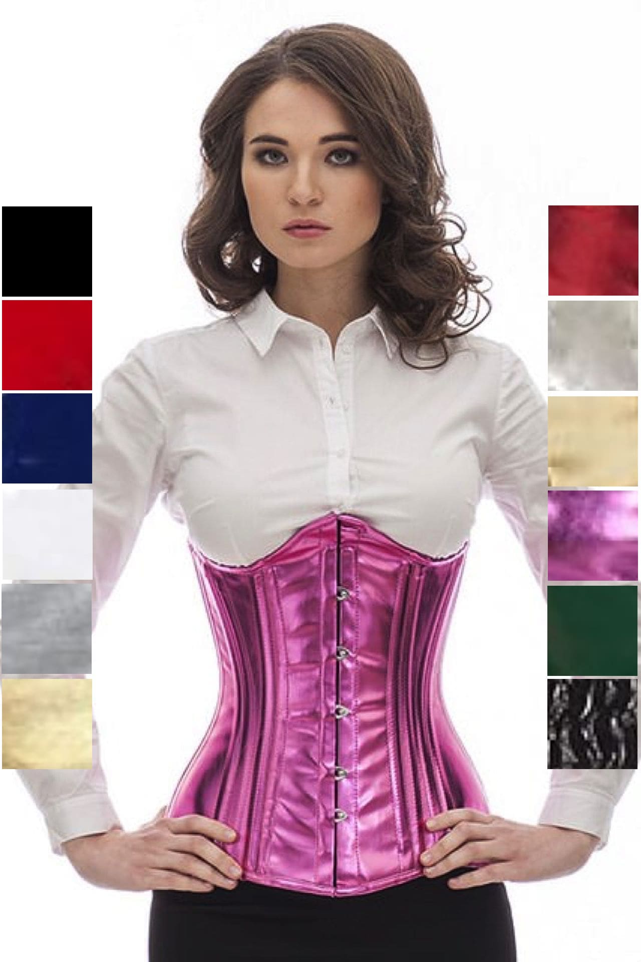 Korsett Pink Glitter Lack Corsage Unterbrust lang pnG7