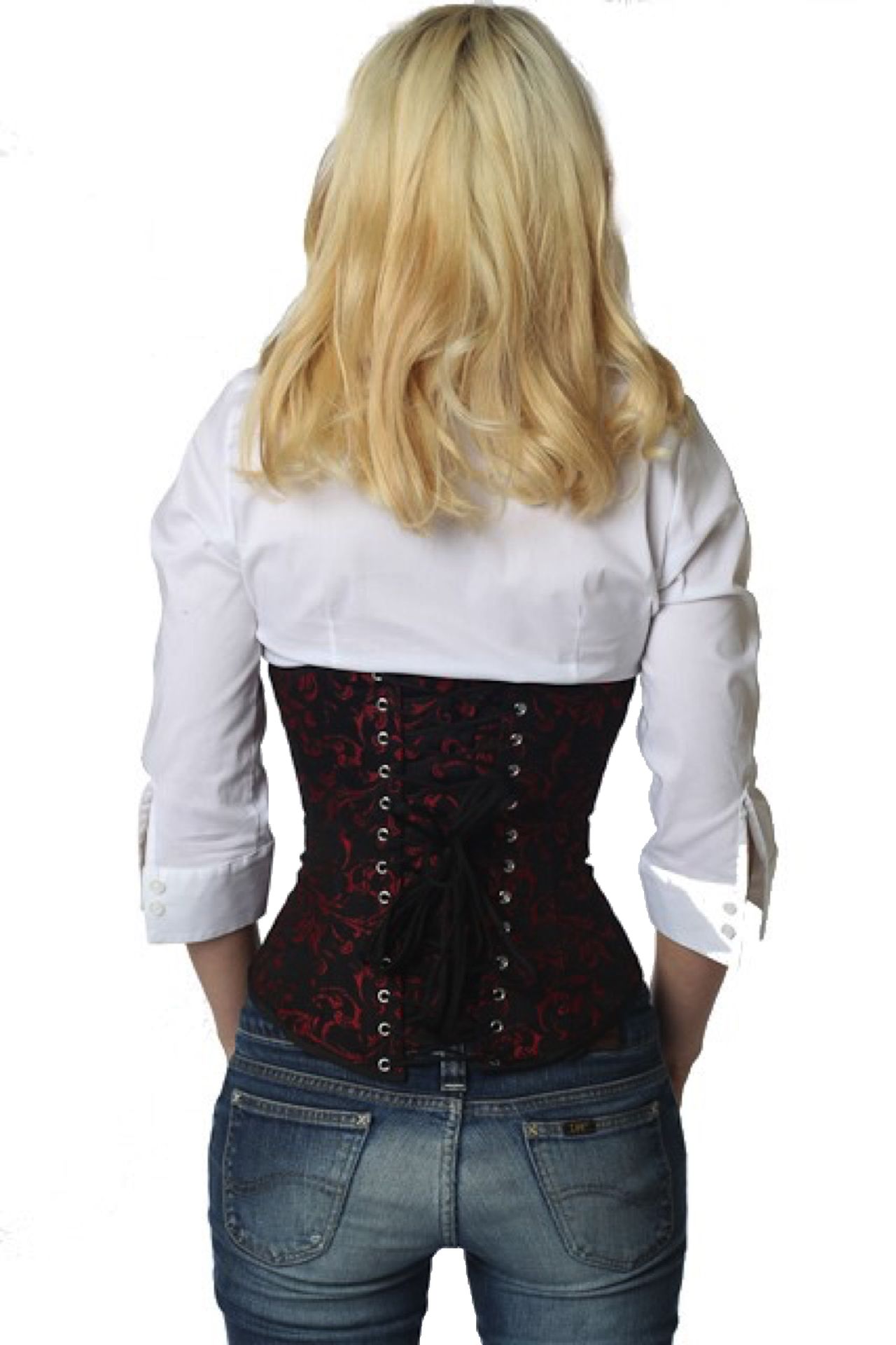 Corsetto in broccato rosso sottoseno Corsetto in broccato rosso sottoseno