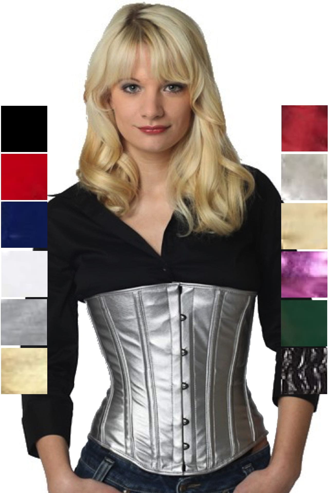Corsage Korsett Silber Lack Unterbrust pu74