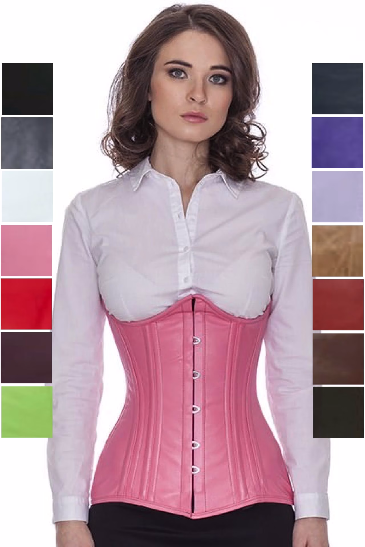 Korsett Pink Leder Corsage Unterbrust lang ln22