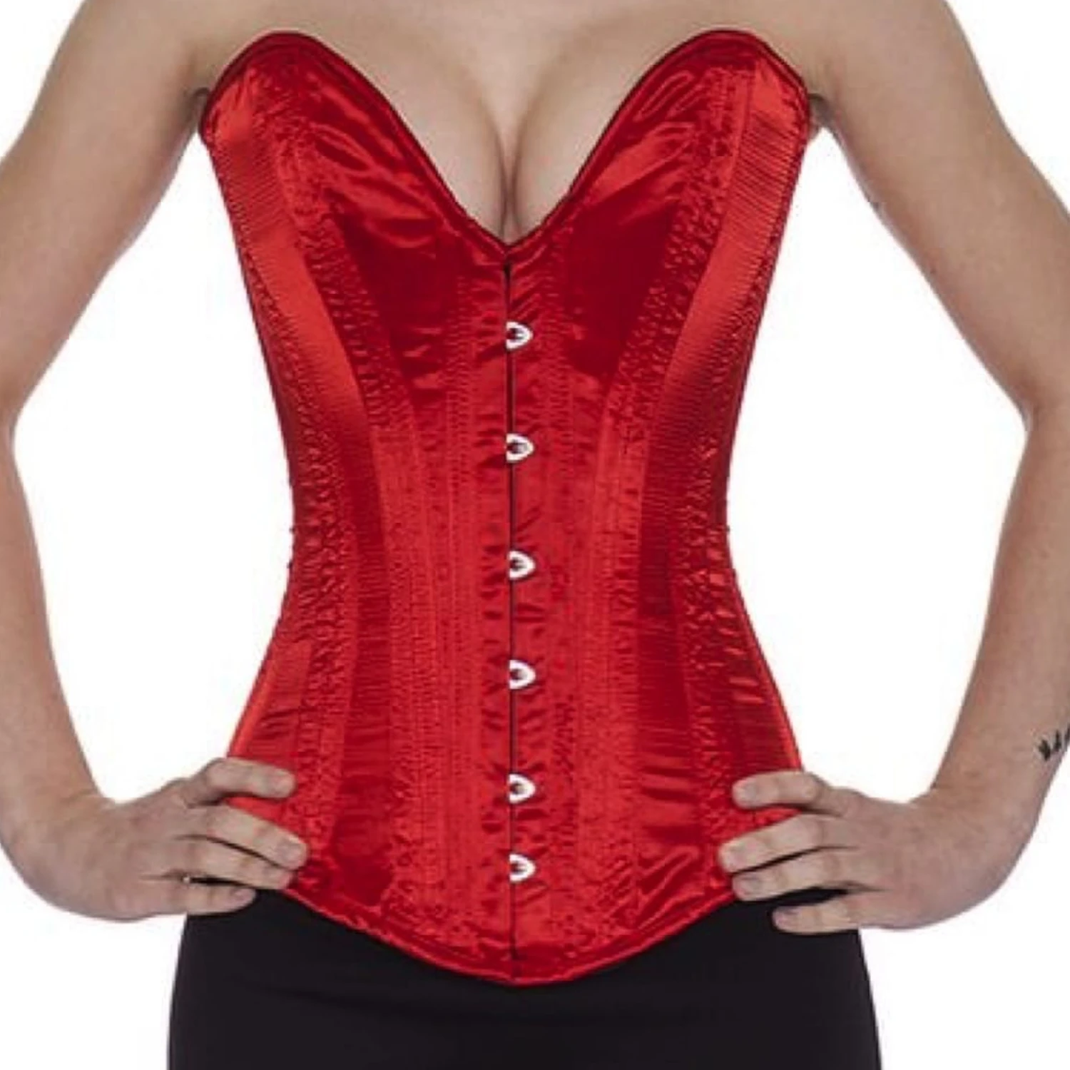 Espartilho de cetim sobre o busto com decote profundo plunge Vermelho Espartilho de cetim sobre o busto com decote profundo plunge Vermelho