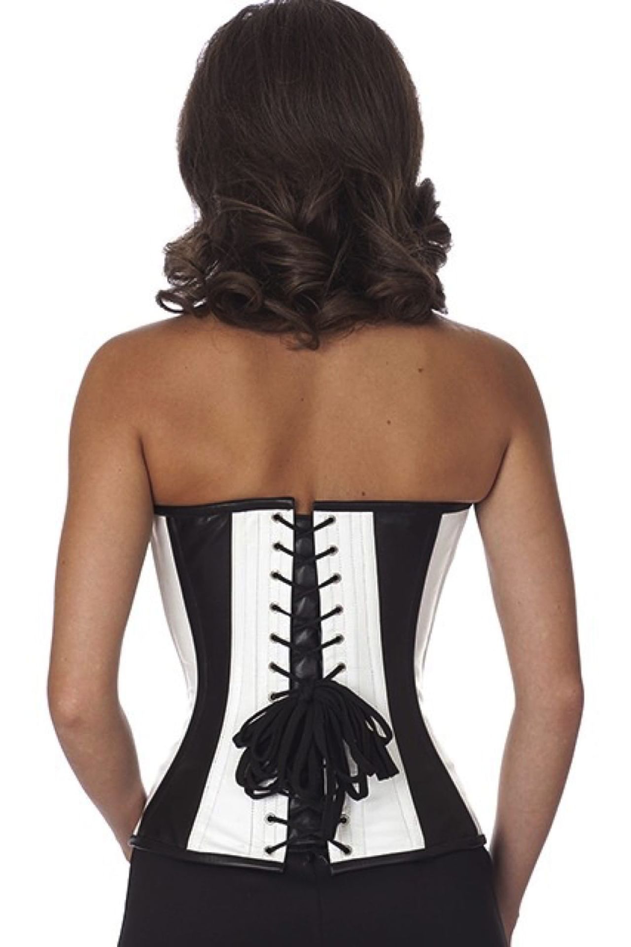 Leren corset zwart wit halfborst Korset lh35