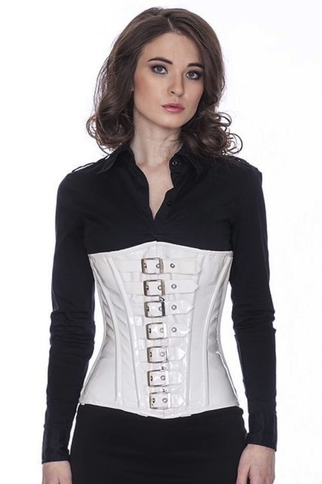 Lak corset wit onderborst met gespen Korset pc76