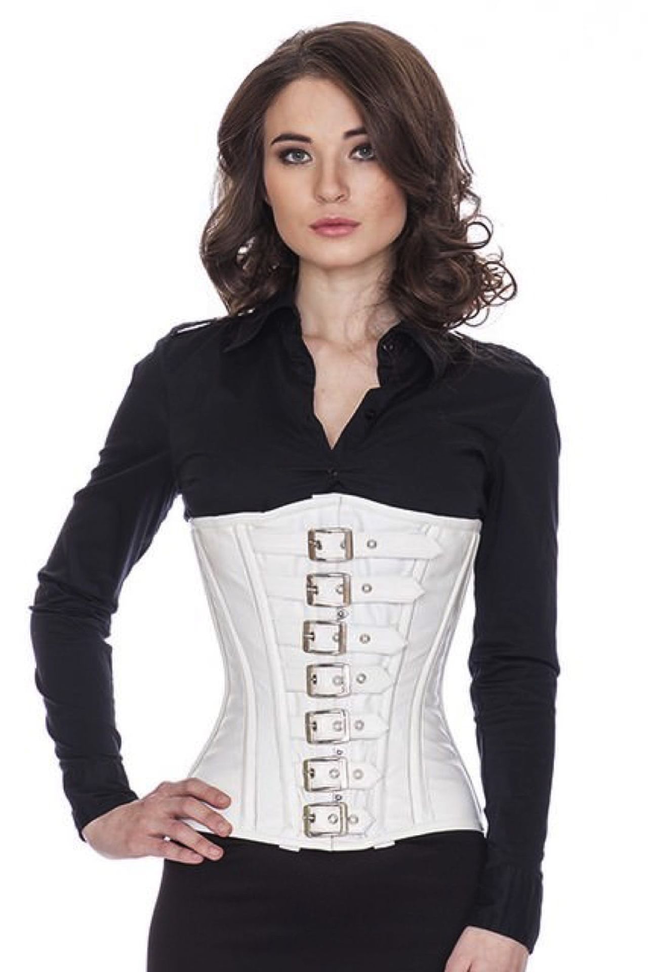 Corset Leather White Underbust Buckles Corset Leather White Underbust Buckles