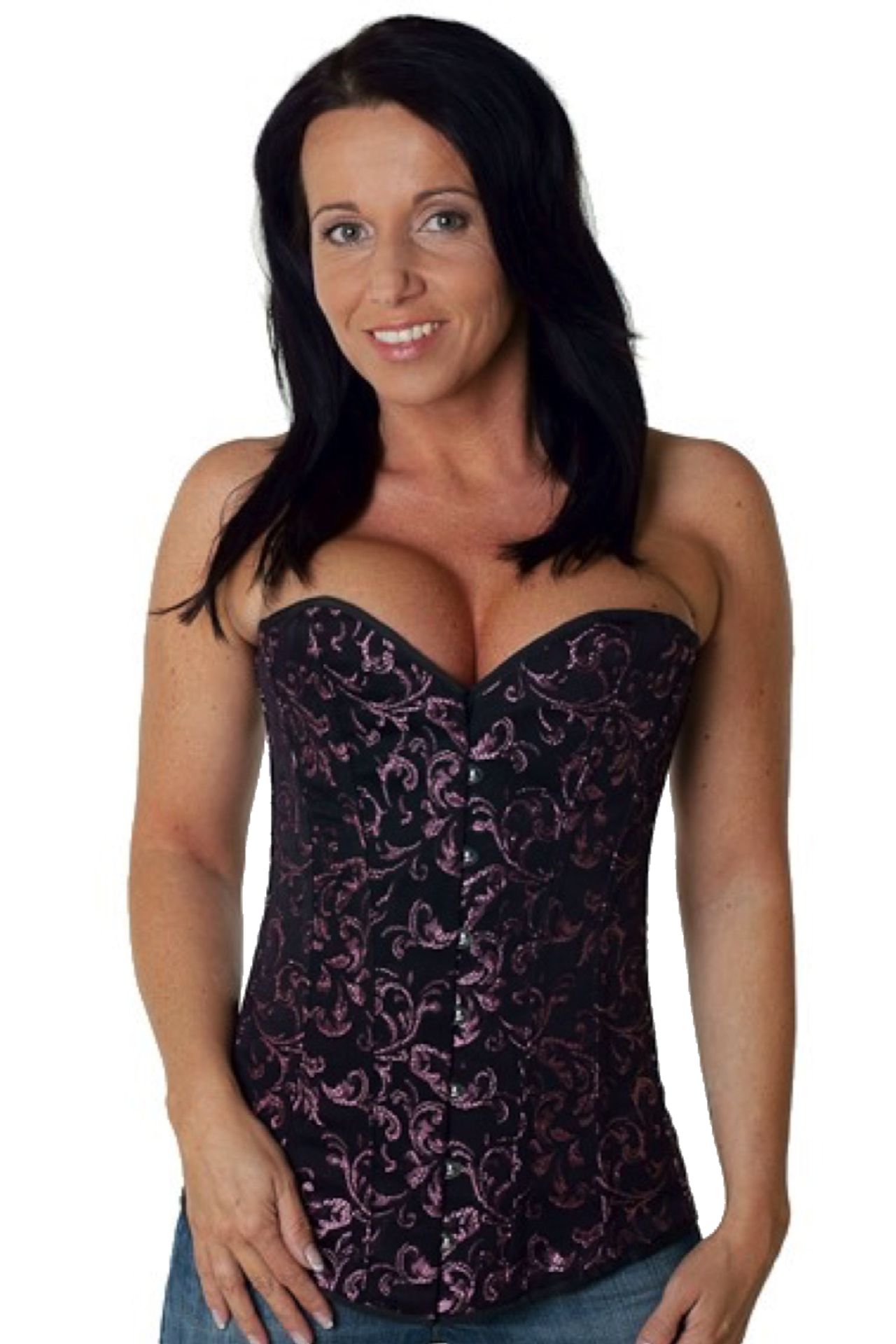 Corsetto in broccato rosa sopra il seno Corsetto in broccato rosa sopra il seno