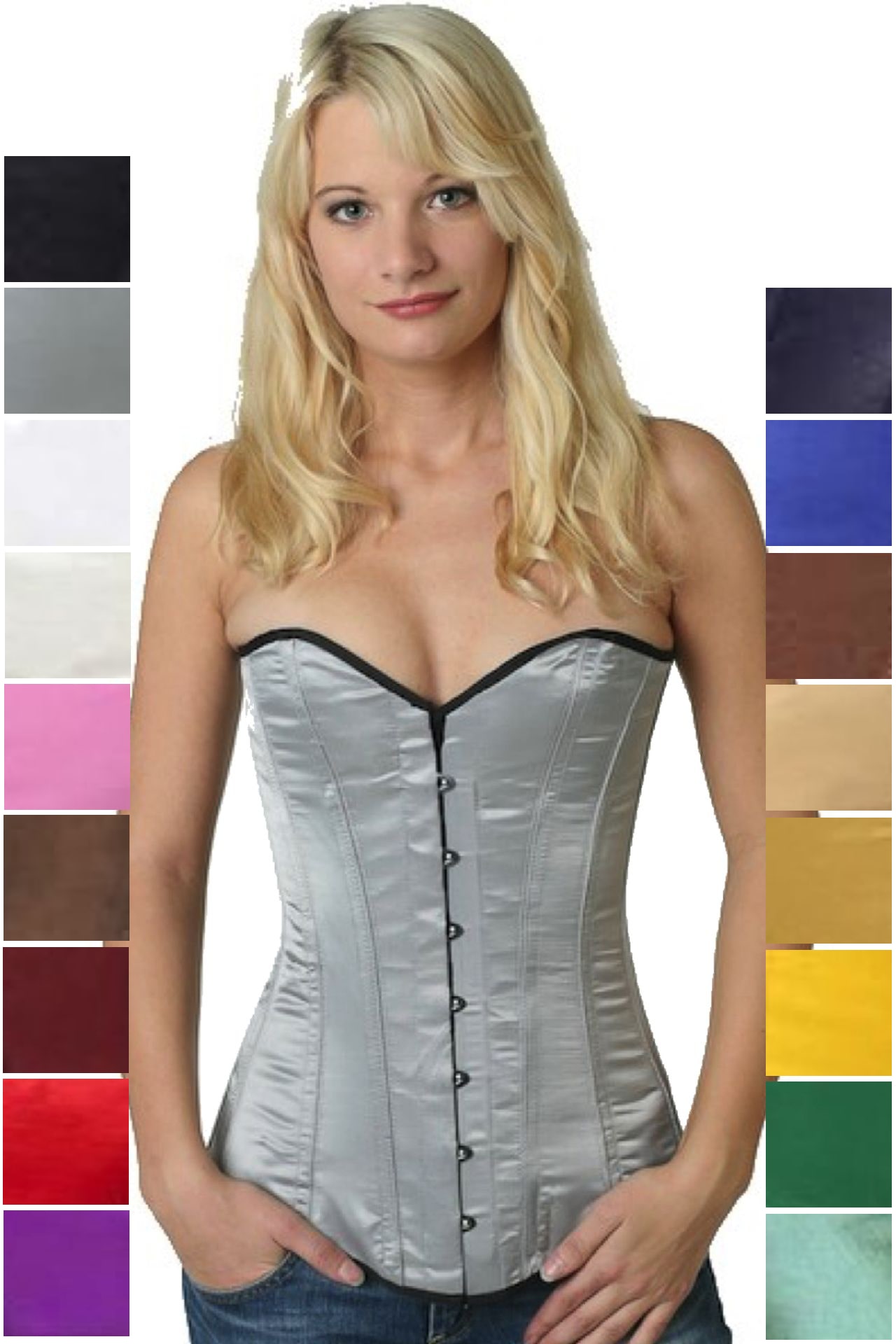 Corset grey satin overbust sy01