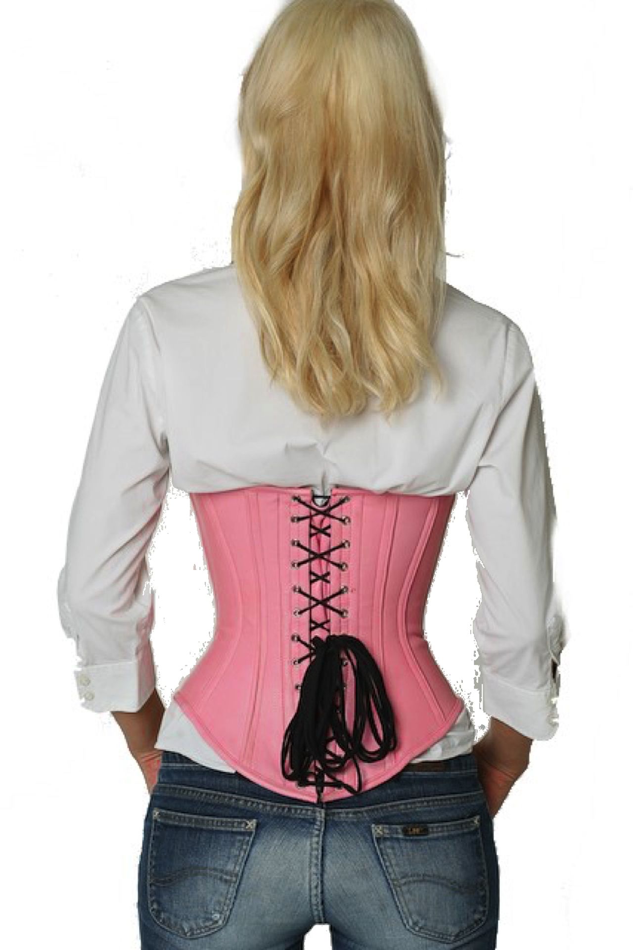 Corse rosa cuero bajo pecho corset lu22