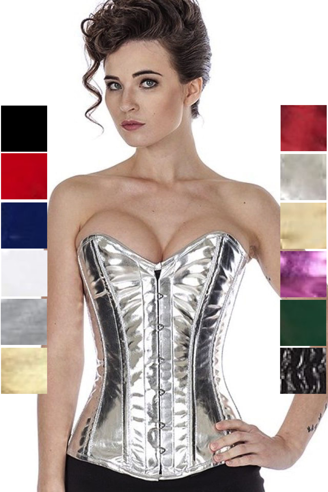 Korsett Corsage Lack Silber Glitter Vollbrust pyG4