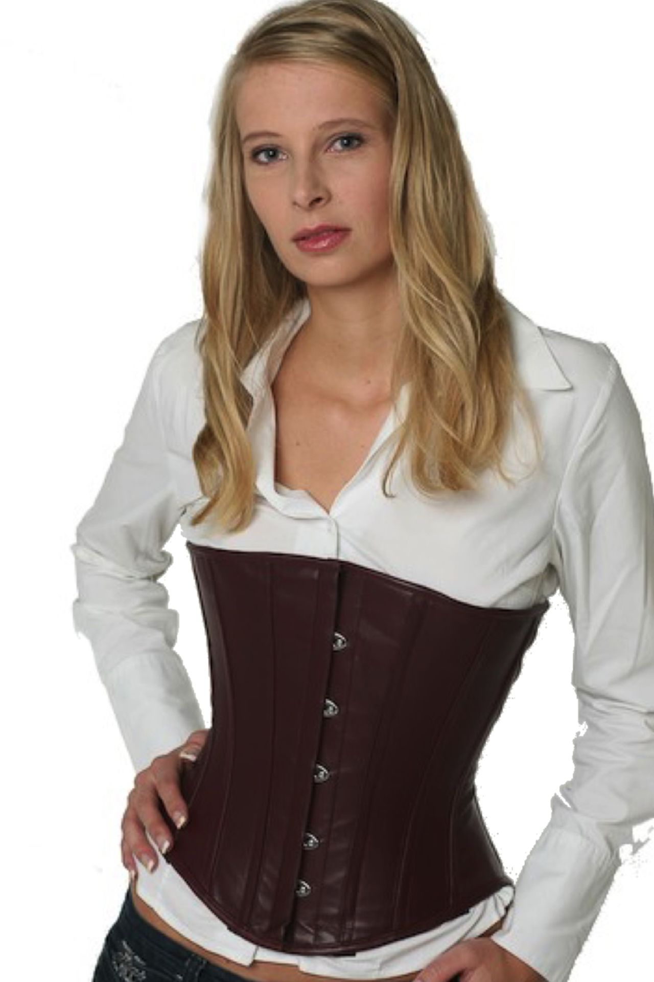 Corset en cuir rouge foncé sous la poitrine Corset en cuir rouge foncé sous la poitrine