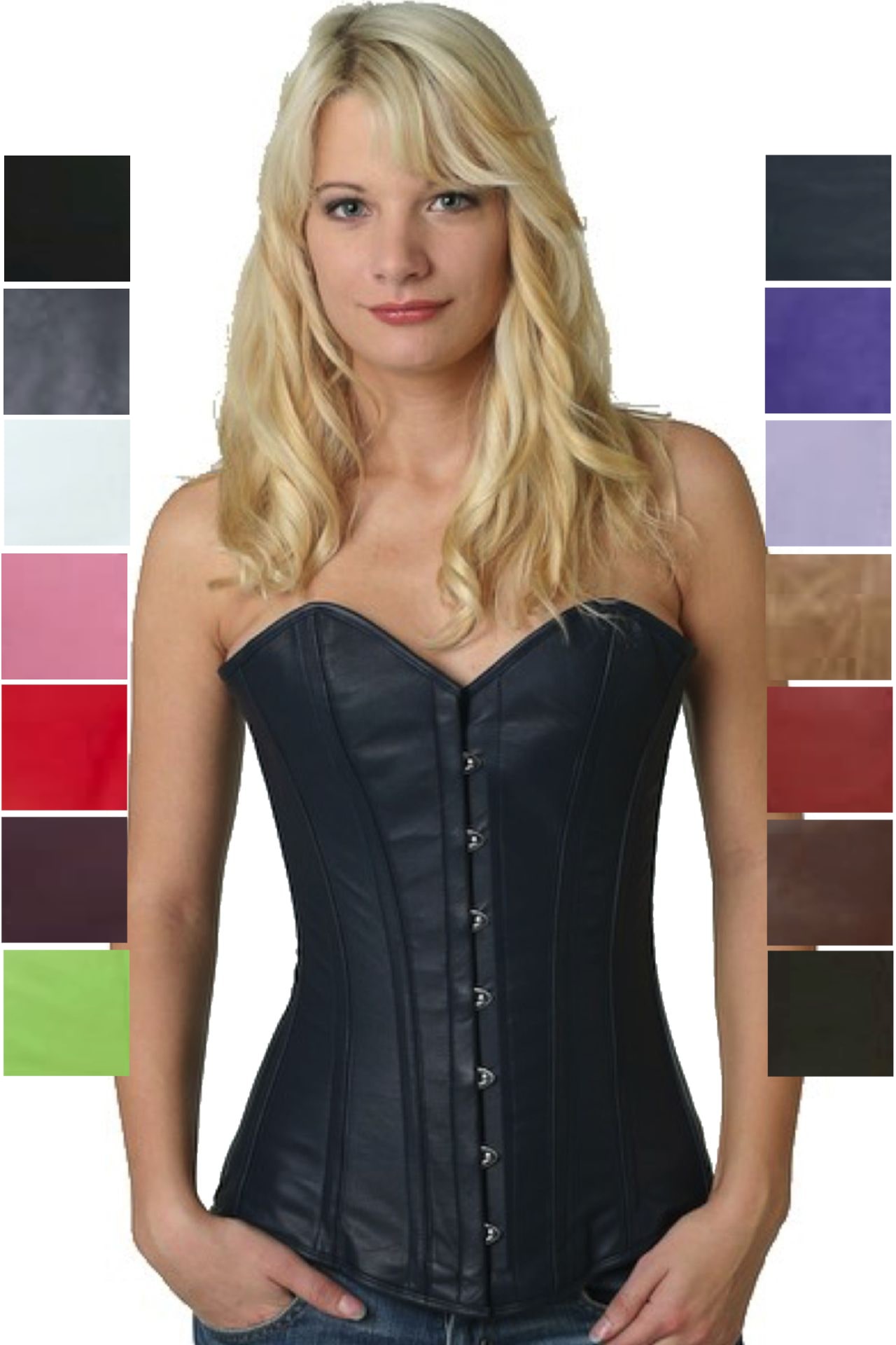Korsett Corsage Blau Leder Vollbrust Oberteil ly29