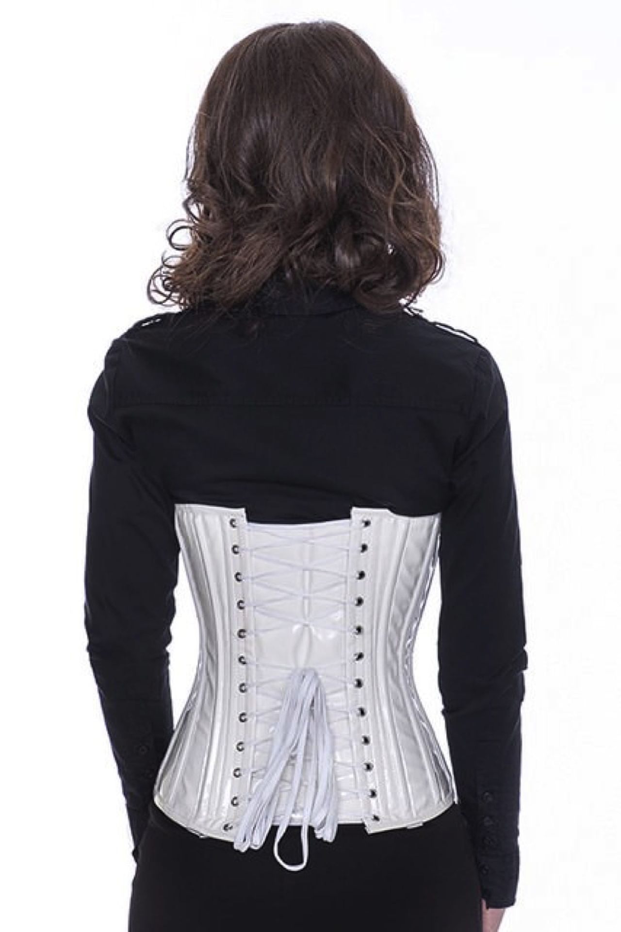 Lak corset wit onderborst met gespen Korset pc76