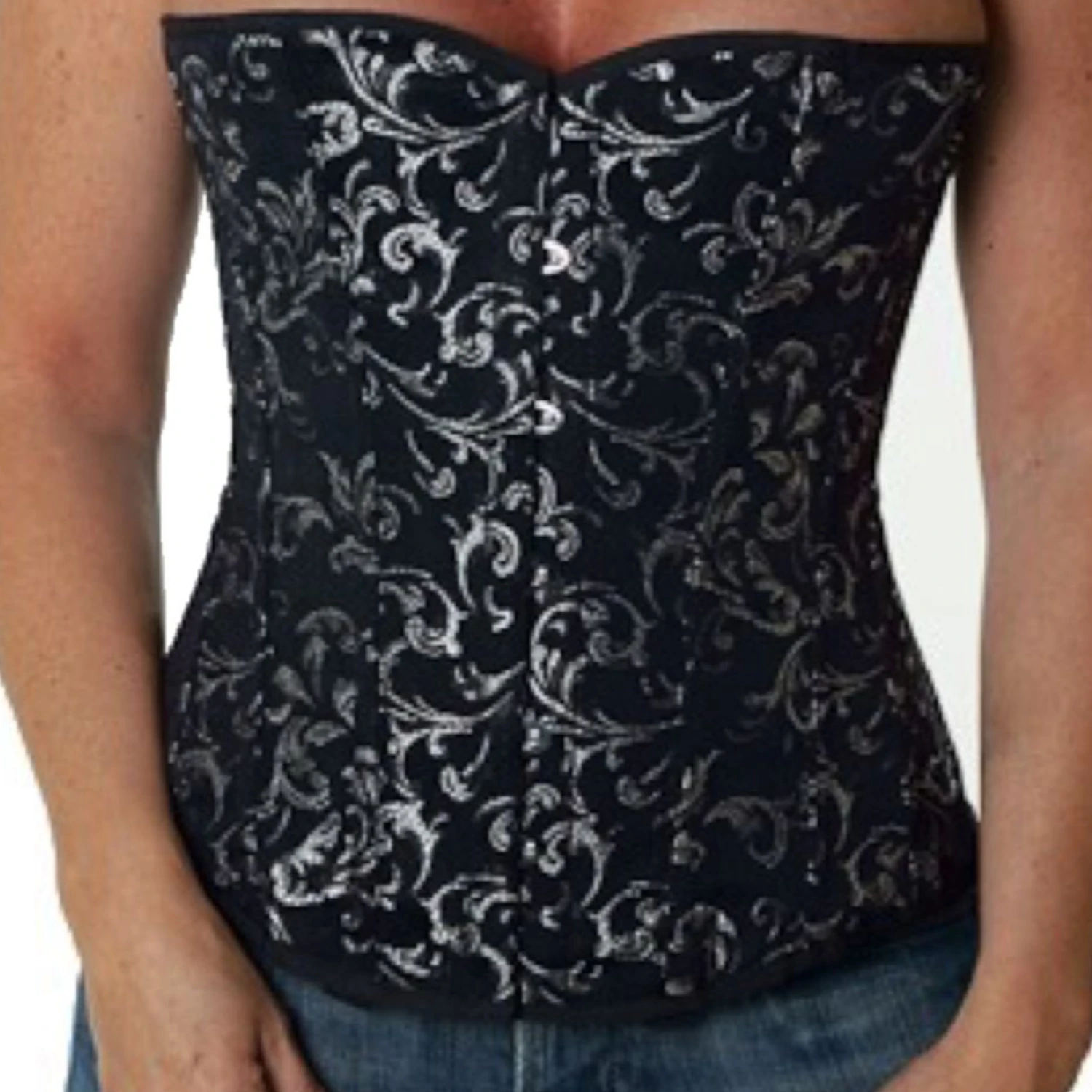Silver brocade half-bust corset – Elegant lace-up corset with genuine steel boning Silver brocade half-bust corset – Elegant lace-up corset with genuine steel boning