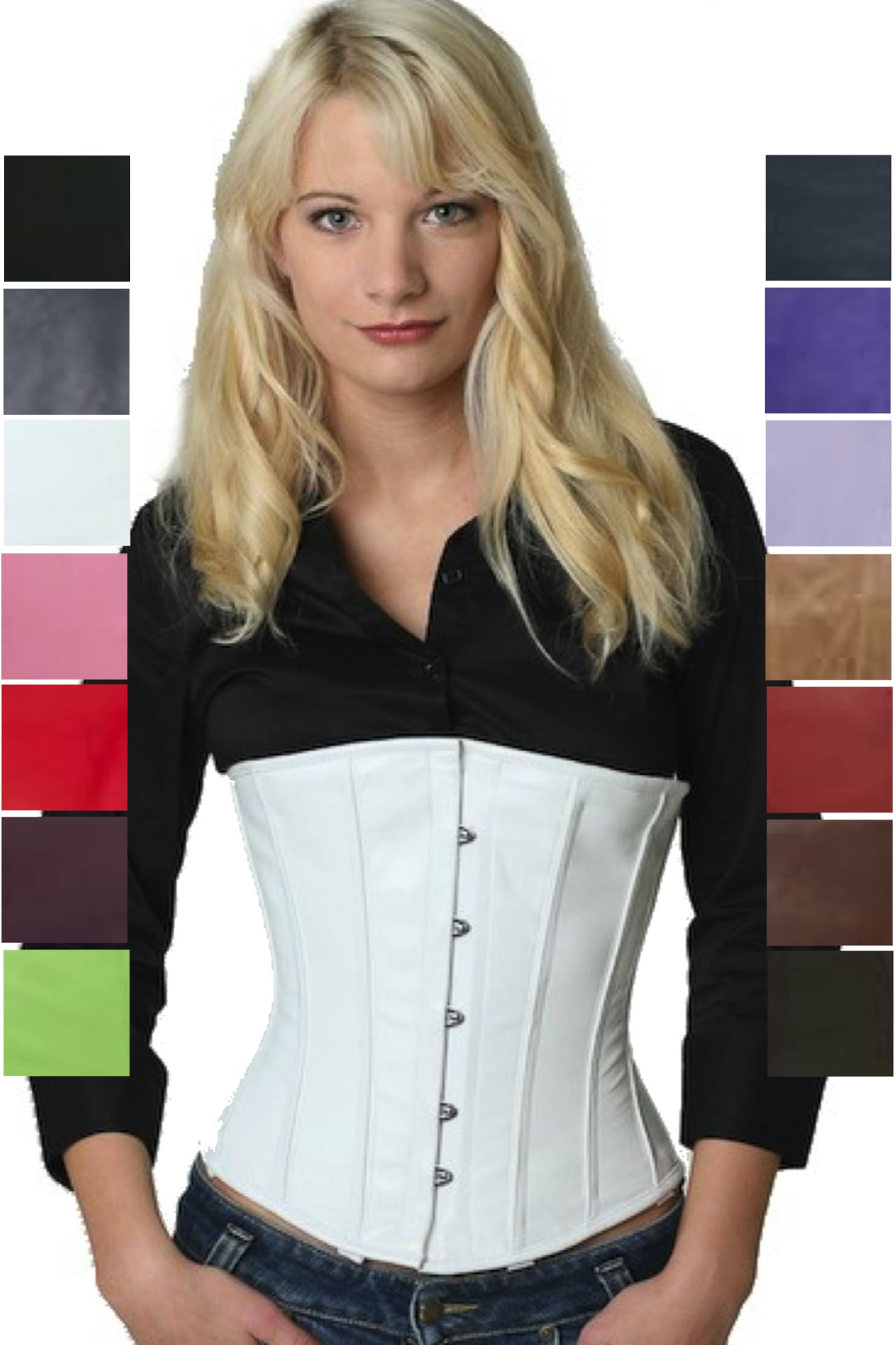 Corset white leather underbust lu21