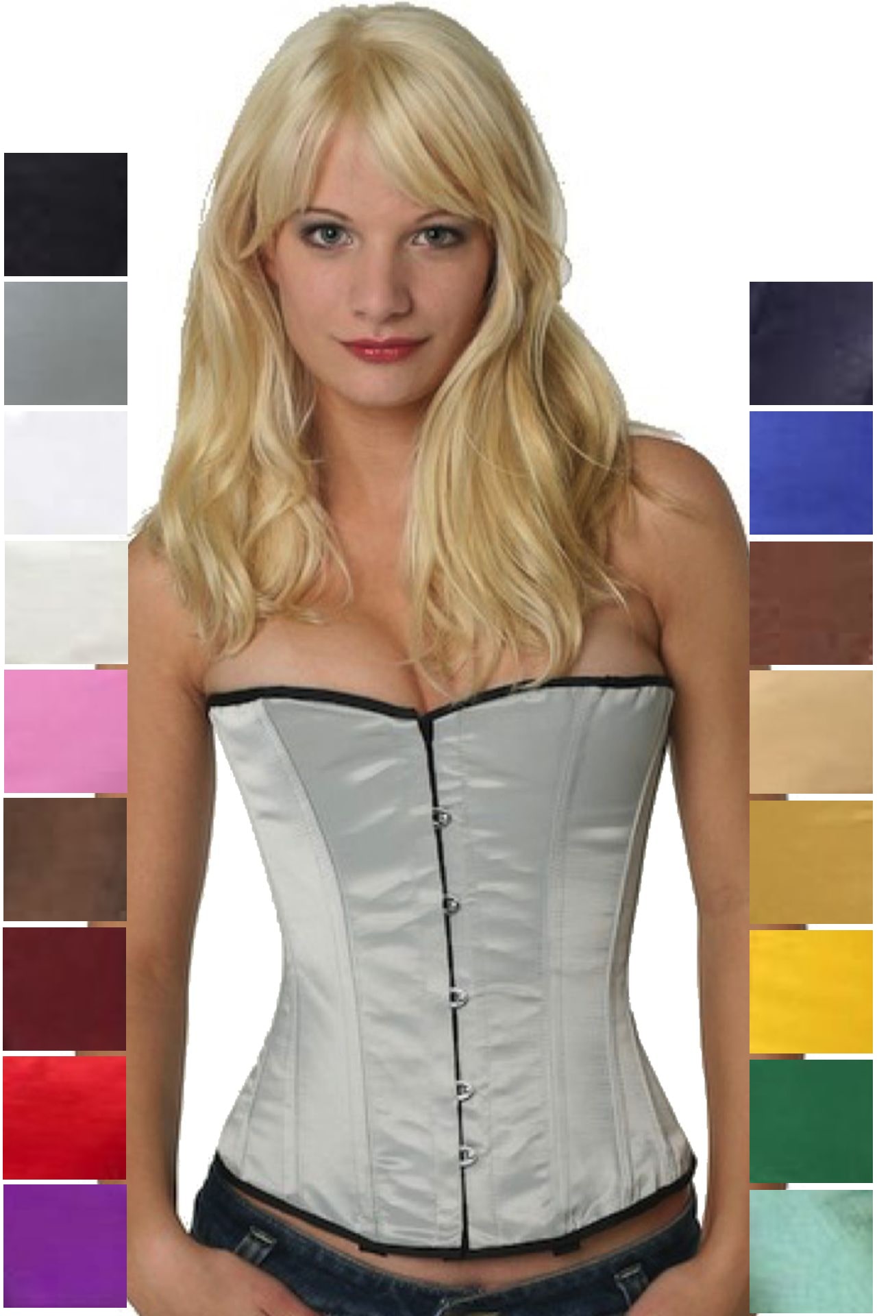 Corsage Korsett Satin Silber Grau Halbbrust sh01 Corsage Korsett Satin Silber Grau Halbbrust sh01