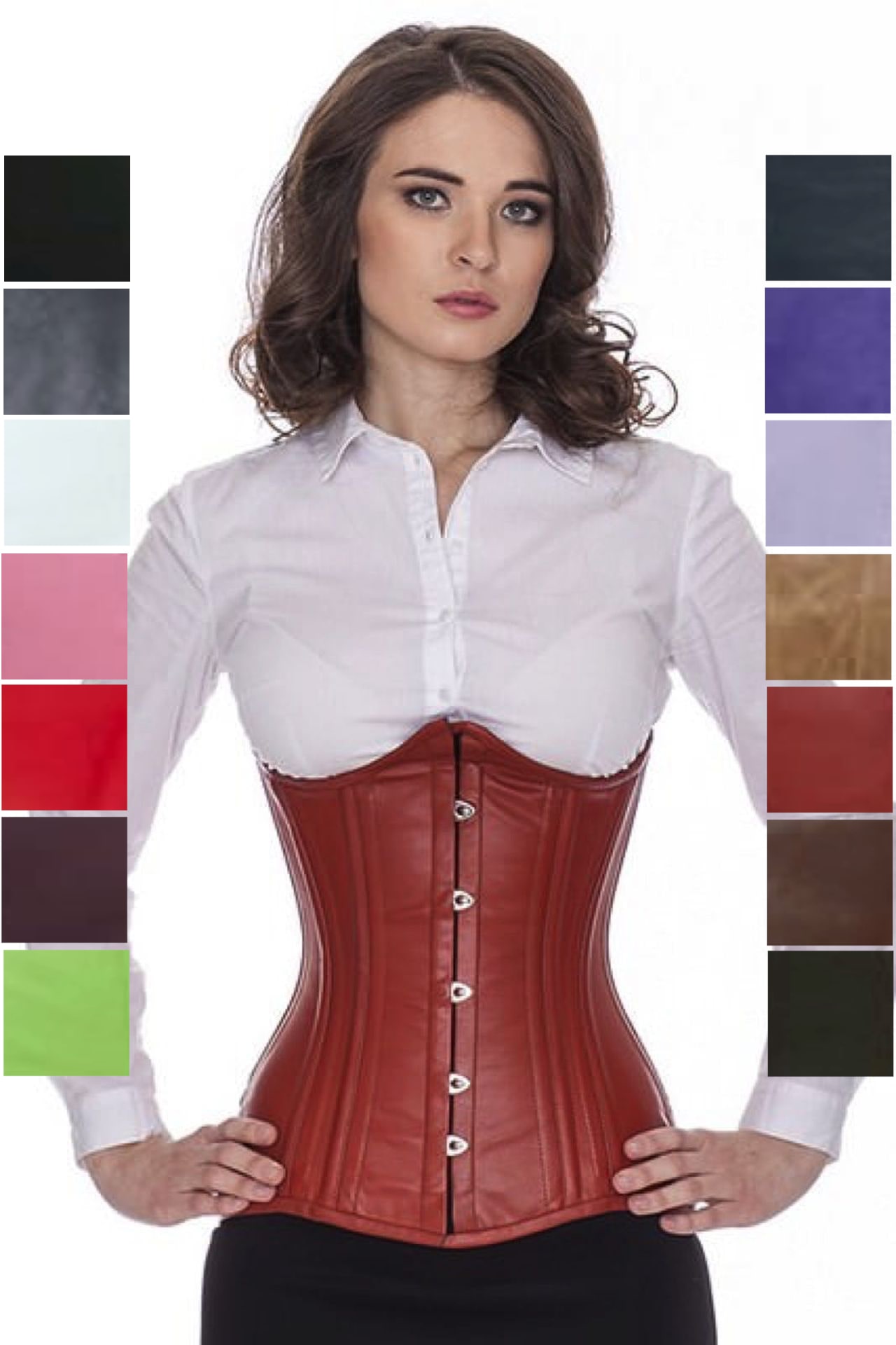 Corse marrón claro cuero bajo pecho ondeado corset ln27