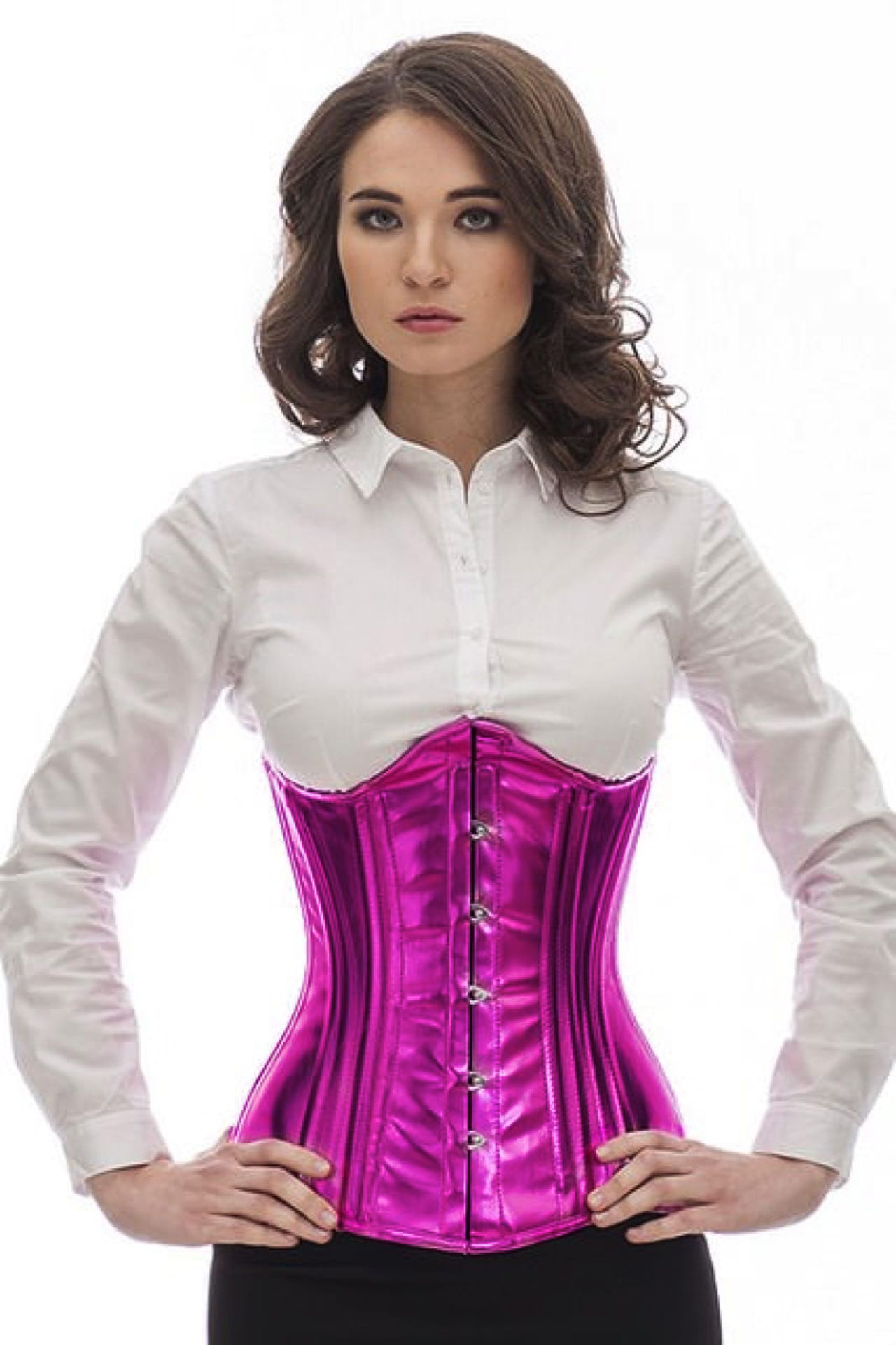 Corset vinyl pink glitter underbust curved Corset vinyl pink glitter underbust curved