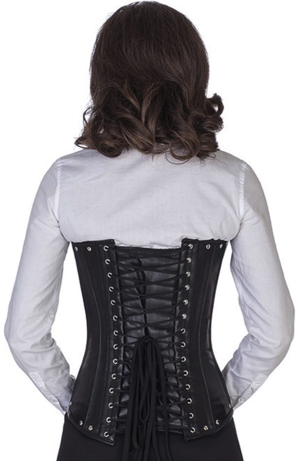 Corset black leather underbust neckholder with rivets and buckles lo20