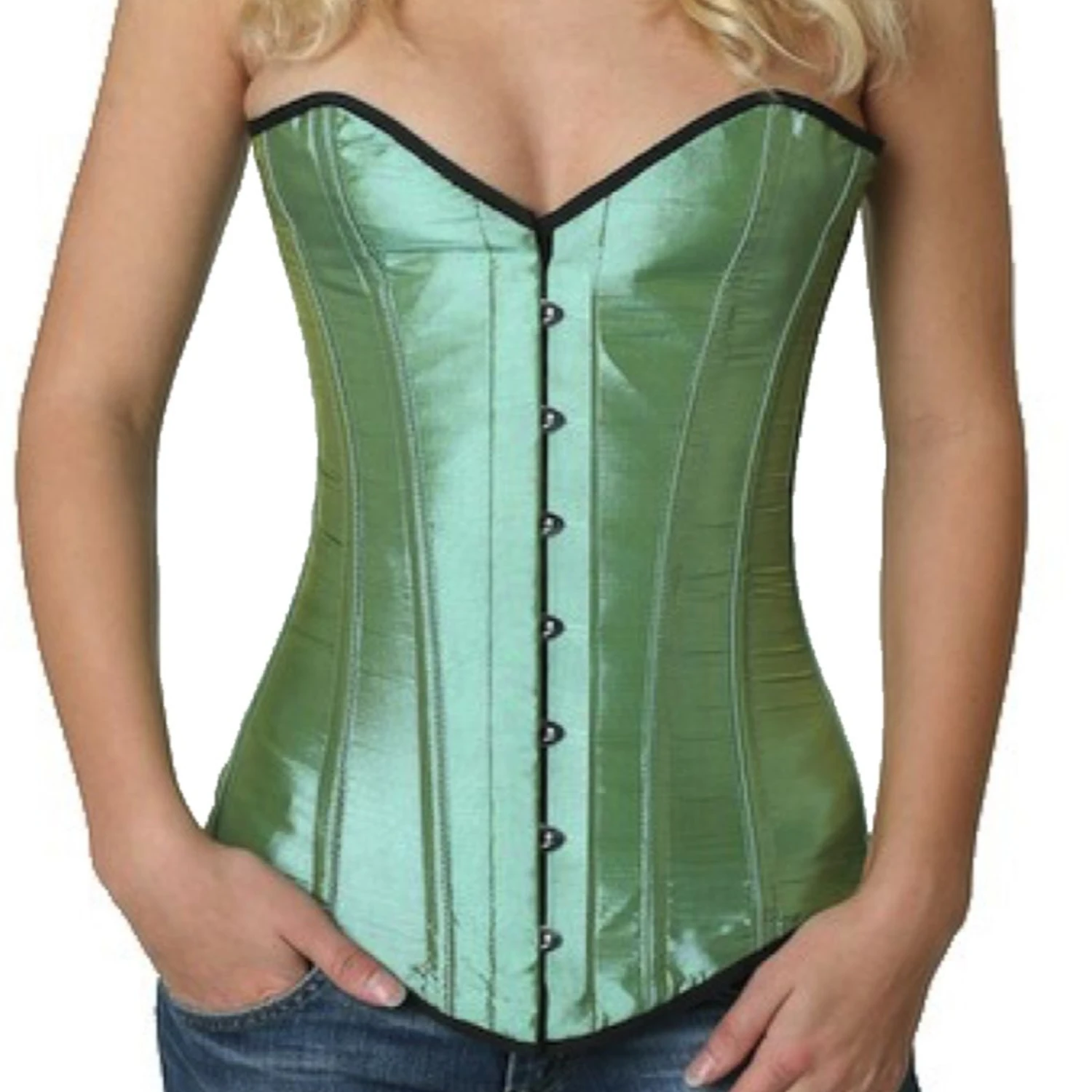 Overbust satin corset in light green Overbust satin corset in light green